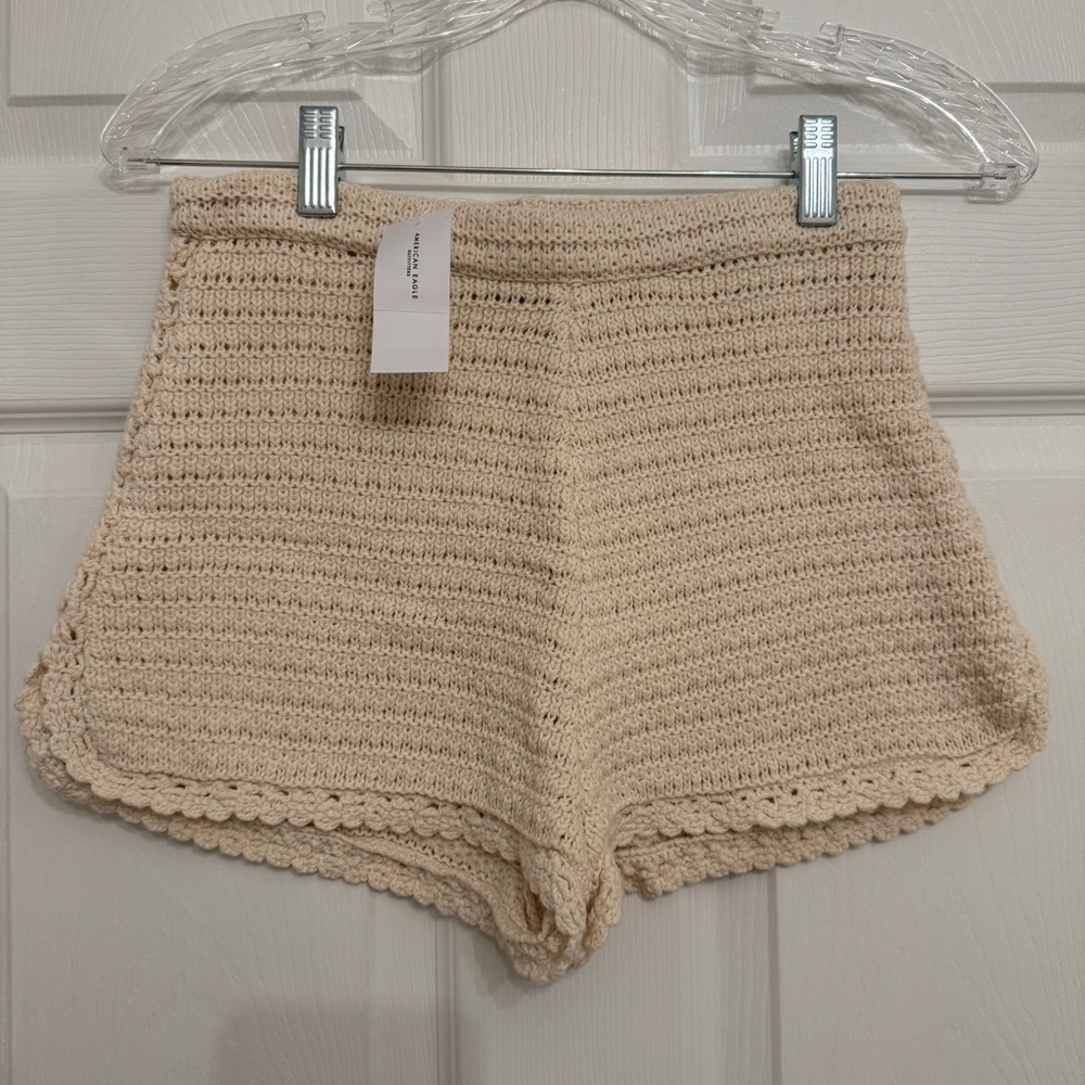 {American Eagle} Cream Crochet Knit Women Shorts Swimsuit Beach Coverup | XS